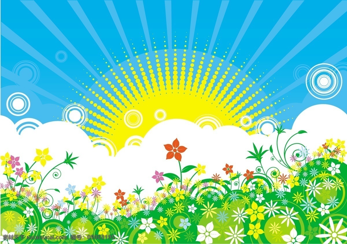 春天 背景 草丛素材 春天背景 春天素材 花丛素材 花朵素材 升起的太阳
