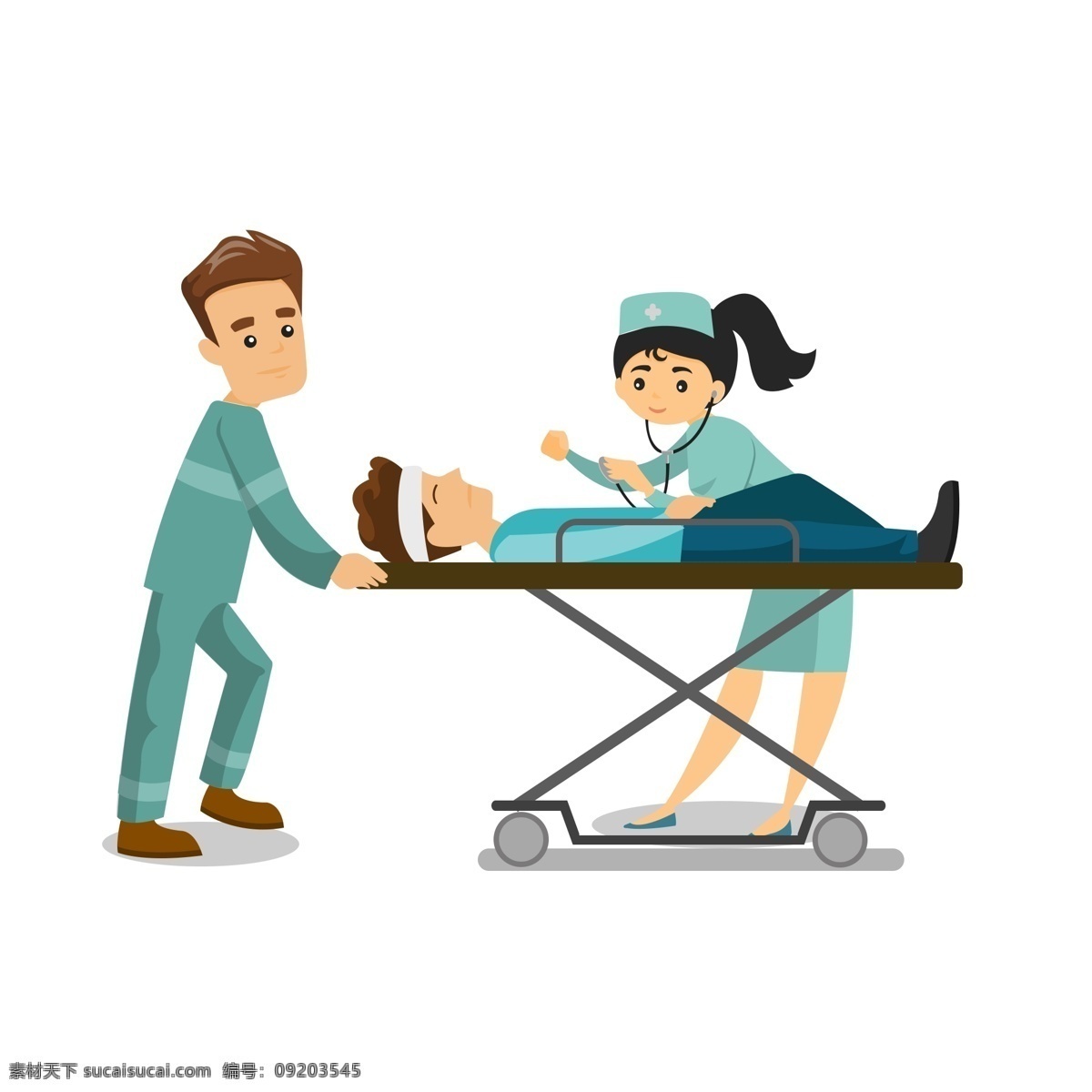 扁平化 急救 场景 商用 元素 卡通 插画 医生 护士 手绘 病人 担架