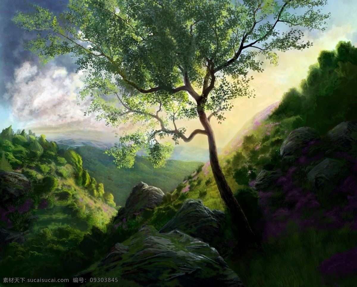 大树 风景油画 风景 油画 模板下载 绘画书法 景观 山谷 文化艺术 设计素材 峡谷 自然