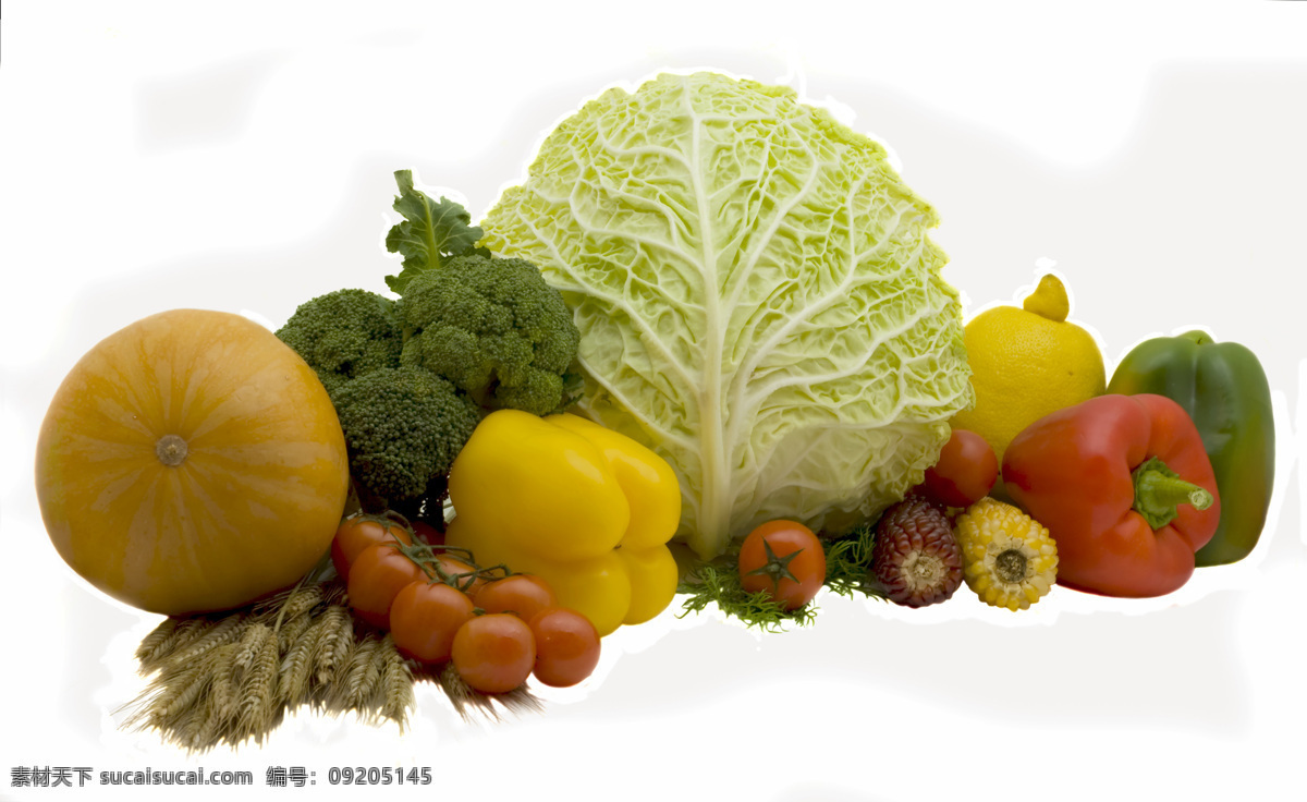 蔬菜 蔬果 生菜 营养 纤维 绿色 新鲜 包菜 红椒 青椒 柠檬 小番茄 西兰花 麦芽 玉蜀黍 玉米 黄椒 瓜类 食物原料 餐饮美食