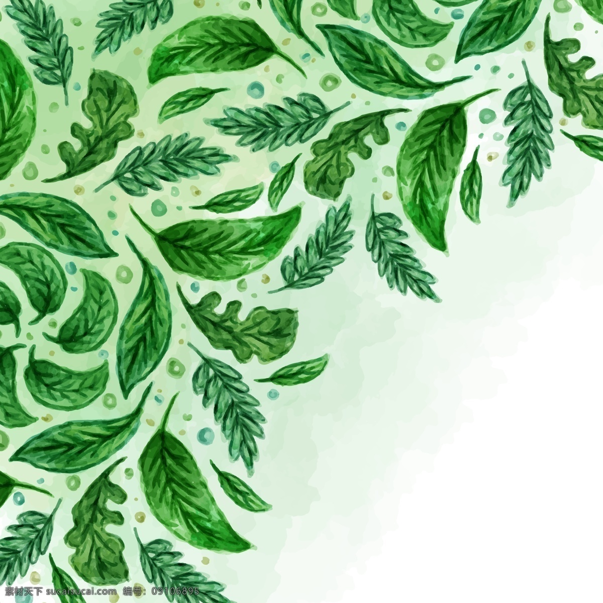 绿色 清新 叶子 植物 背景 手绘 文艺 水彩绘 底纹