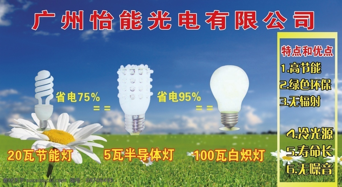 灯具 广告 分层 草地 灯具广告 电灯 节能灯 蓝天 鲜花 源文件 云朵 灯具店 家居装饰素材 灯饰素材