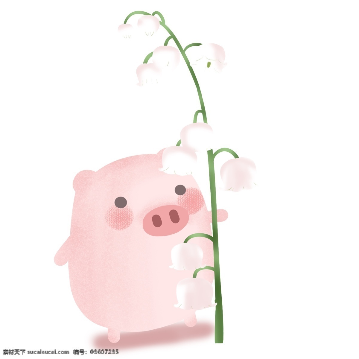 花 下面 可爱 小 猪 卡通 图 唯美 清新 卡通插画风格 卡通手绘风格 白色 小花 下 面的 粉色 猪年快乐