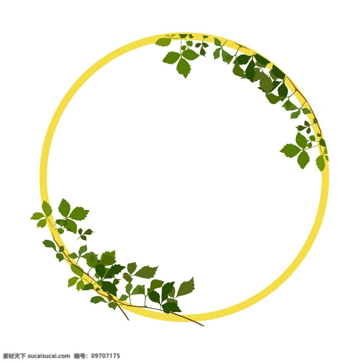黄色 圆形 植物 边框 黄色边框 圆形边框 树枝 植物边框 绿叶叶子 绿叶装饰 漂亮的边框 春天边框 边框装饰