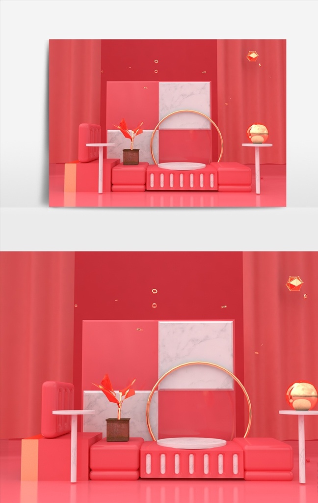 c4d 红色 电商 场景 模型 3d设计 3d作品