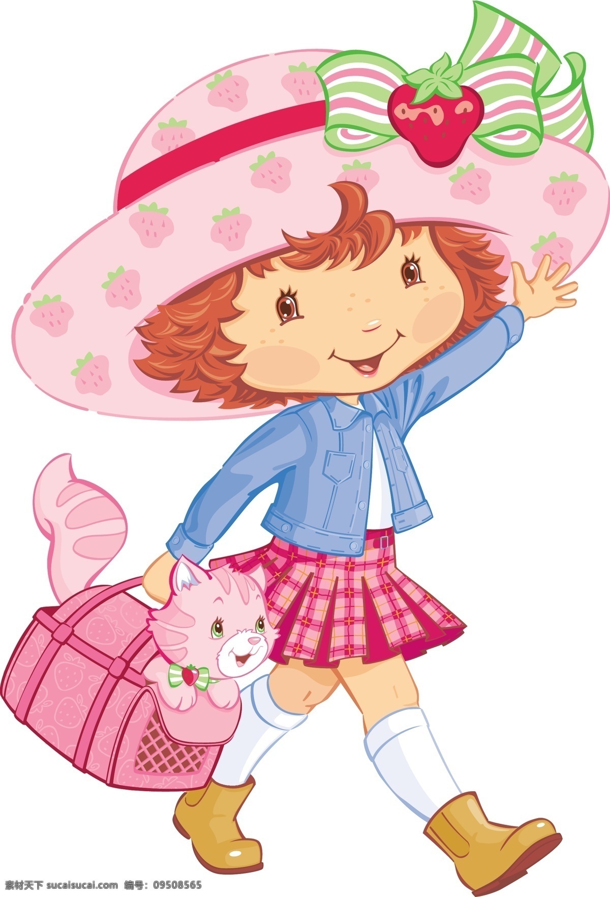 卡通 草莓 女孩 拎包 草莓女孩 卡通草莓 可爱女孩 女孩拎包 小花猫