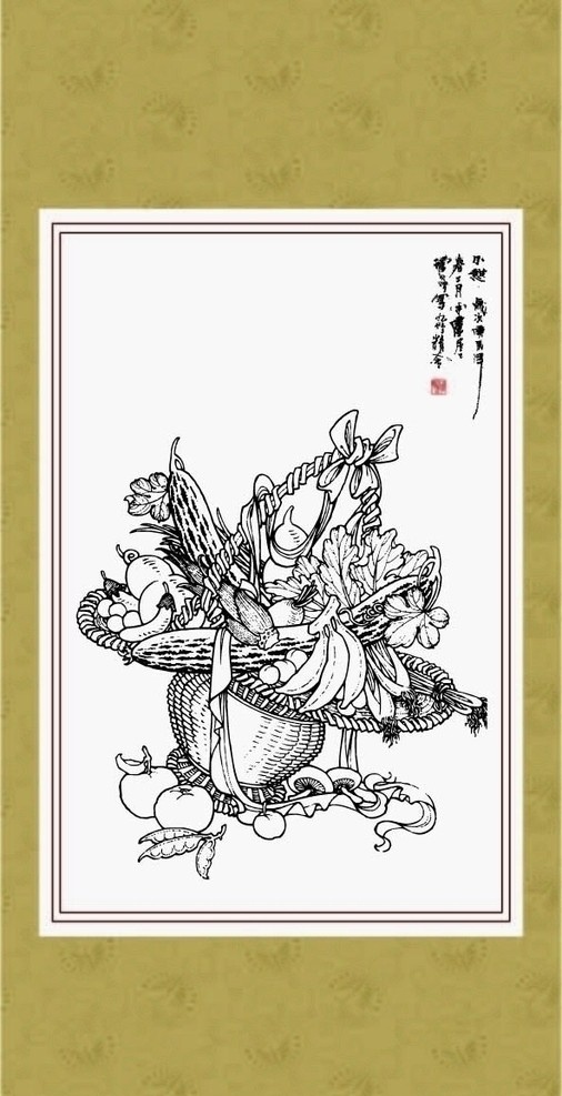 一框锦绣 花边 工笔 国画 白描 线描 团花 绘画 古典 传统纹样 建筑 山水 动物 花鸟 传统文化 文化艺术 矢量