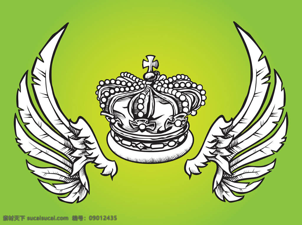 皇冠翅膀图案 翅膀图标 翅膀 手绘翅膀 矢量翅膀 矢量素材 图标 图标设计 扁平化翅膀 纹身图案 翅膀图案 皇冠