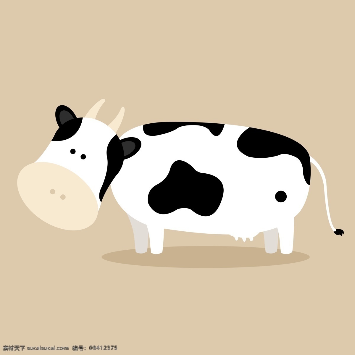 奶牛 手绘 卡通 图案 元素 斑点 黑白 动物 矢量
