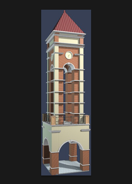 复古 钟楼 建设 标志 地标 建筑 时间 3d模型素材 建筑模型