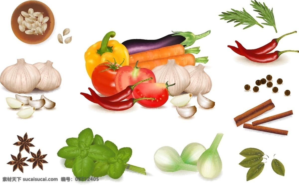 蔬菜矢量素材 蔬菜 彩色 蒜 辣椒 矢量素材 设计素材