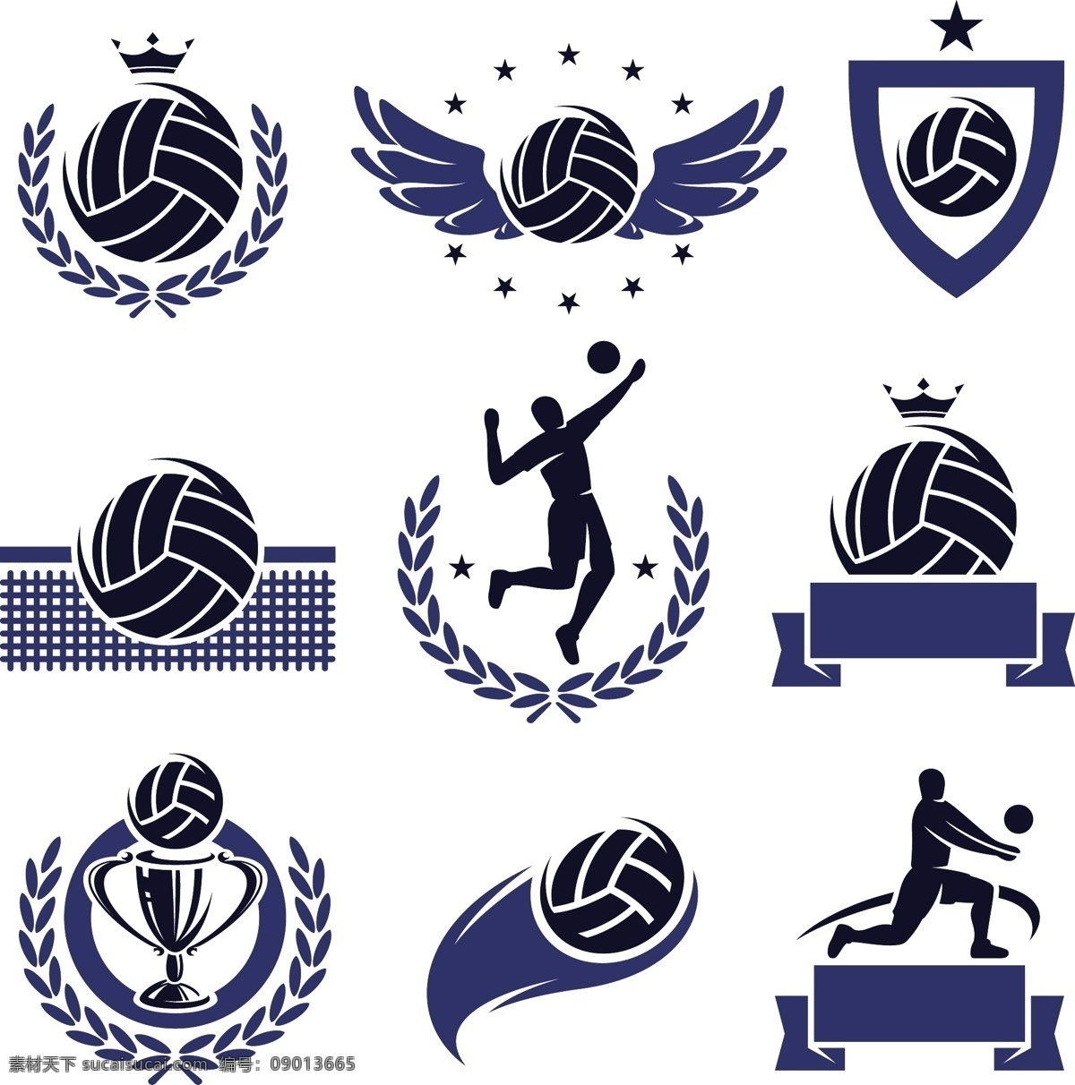 体育标志 排球 翅膀 皇冠 麦穗 橄榄枝 矢量 图标 标志 标签 logo 小图标 标识标志图标