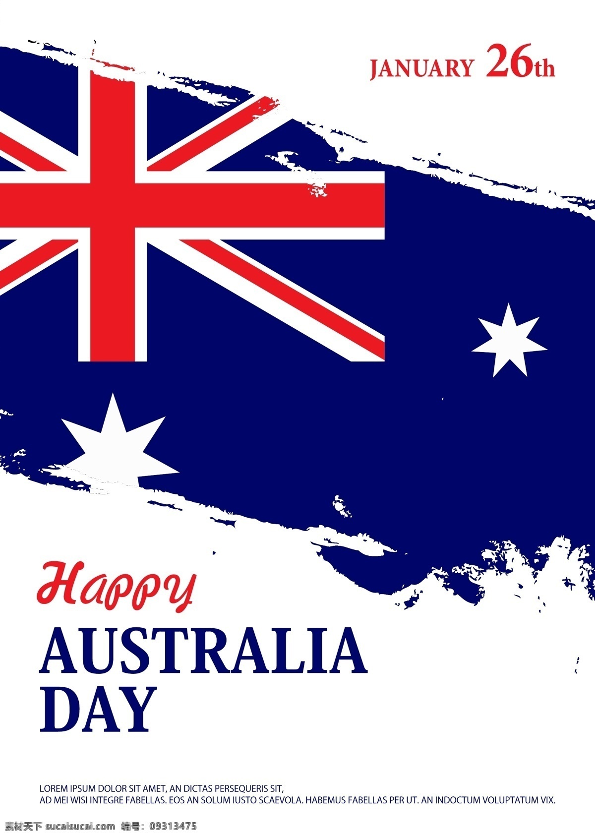 白色 创意 水彩 澳大利亚 日 海报 国旗 庆祝 节日 澳大利亚日 红 蓝