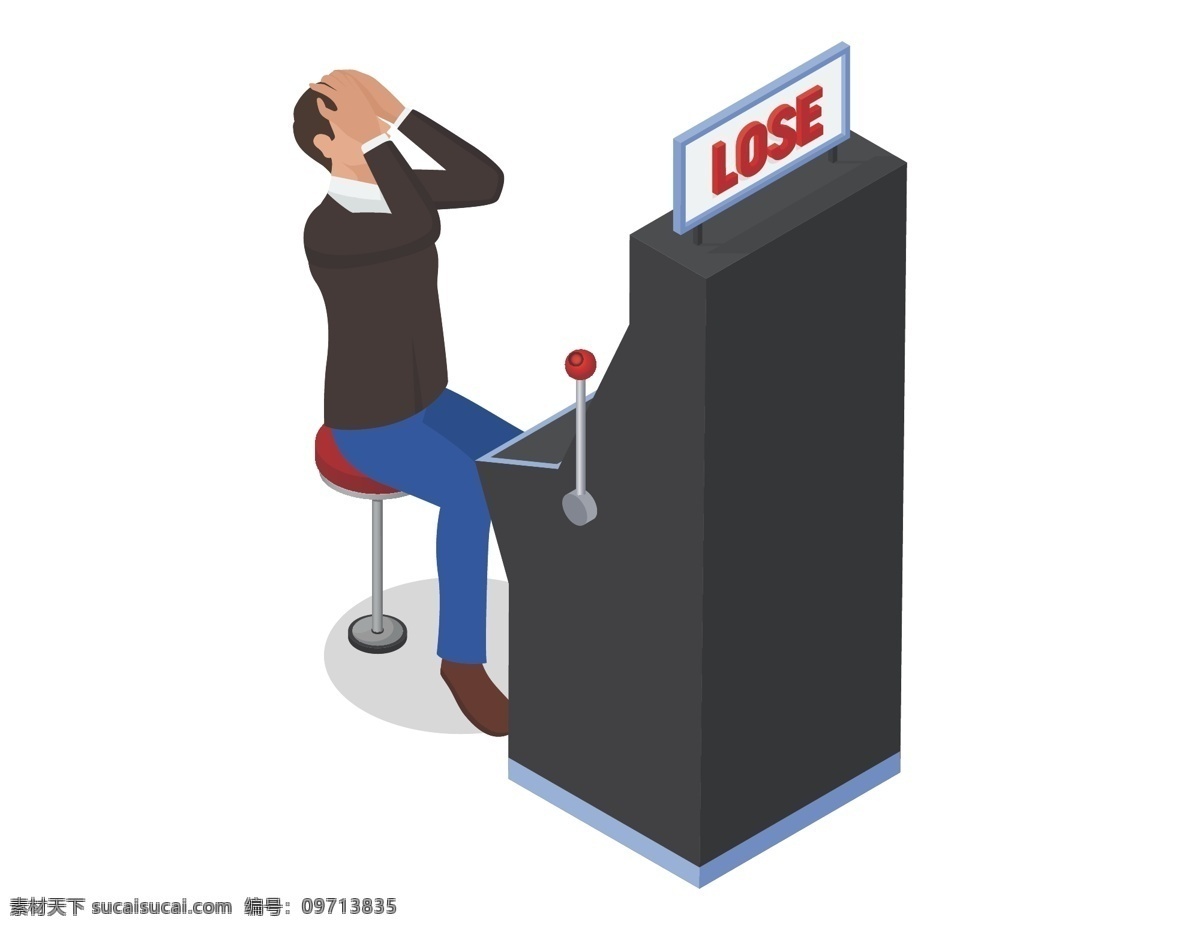 卡通 游戏机 玩耍 元素 失败 捂脸 矢量元素 手绘 黑色机子 lose ai元素