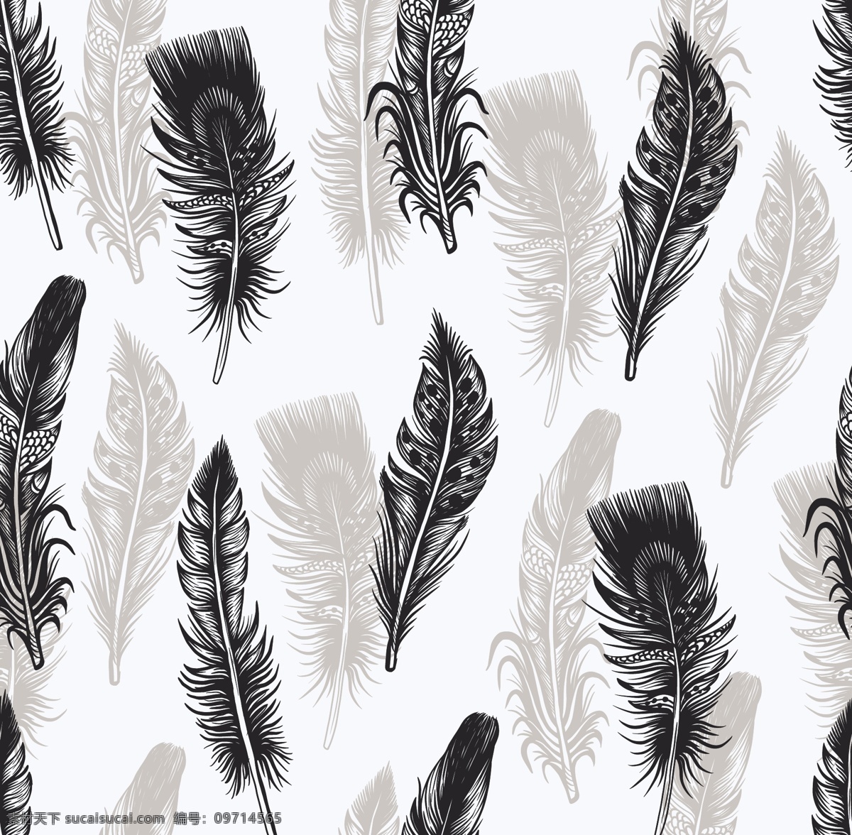 羽毛素材 羽毛矢量素材 无缝连续图 四面连续图 动物羽毛 羽毛矢量图 羽毛图案 羽毛设计图 动物矢量 生物世界