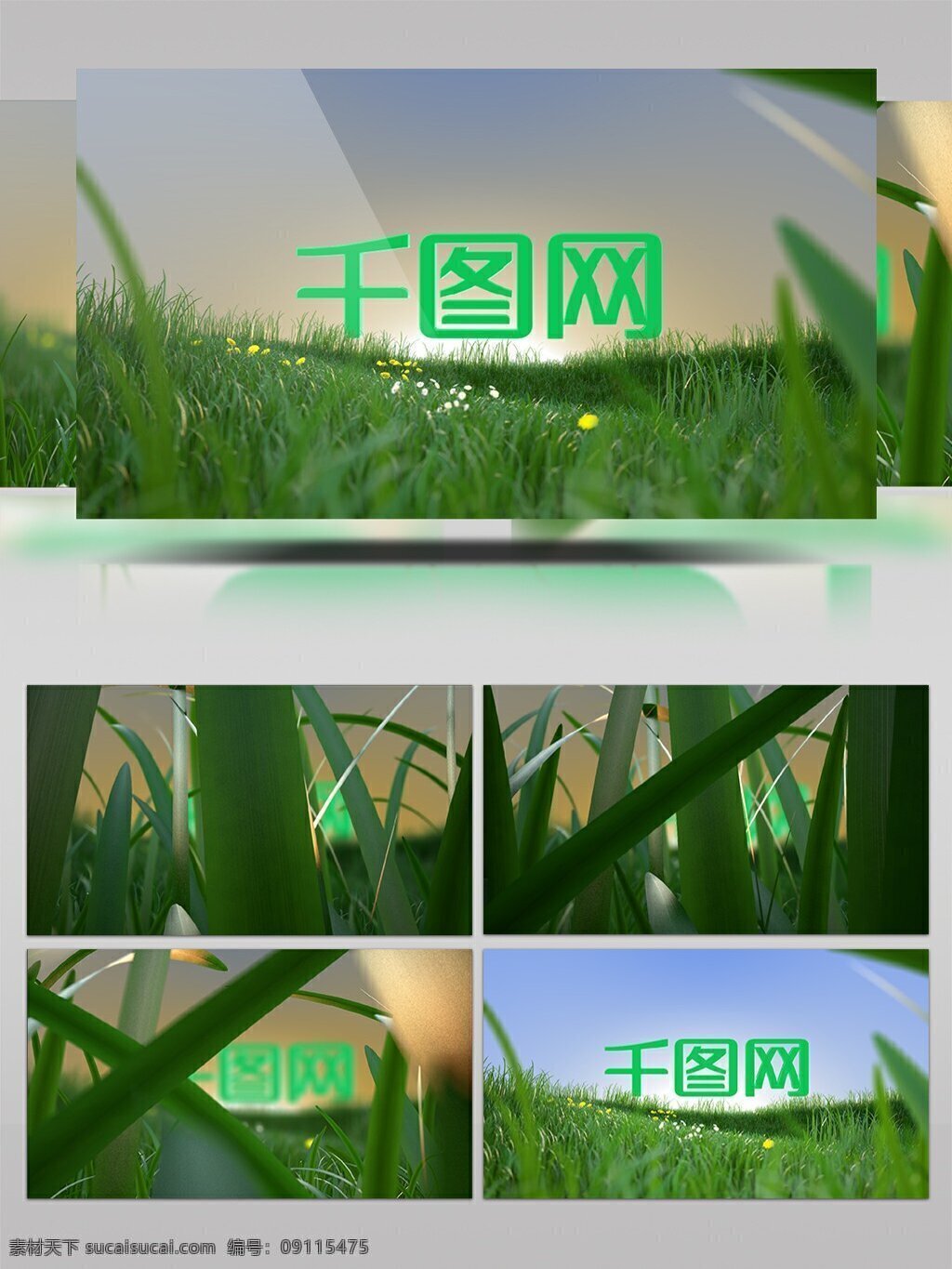 三维 草地 日出 logo 动画 sunrise reveal