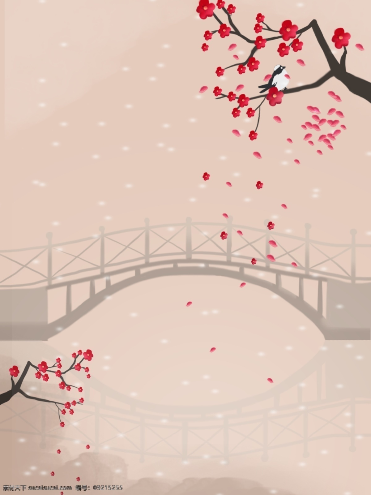 小桥流水 喜鹊 梅花 海报 莫兰迪 小桥 流水 背景素材 底纹边框 背景底纹