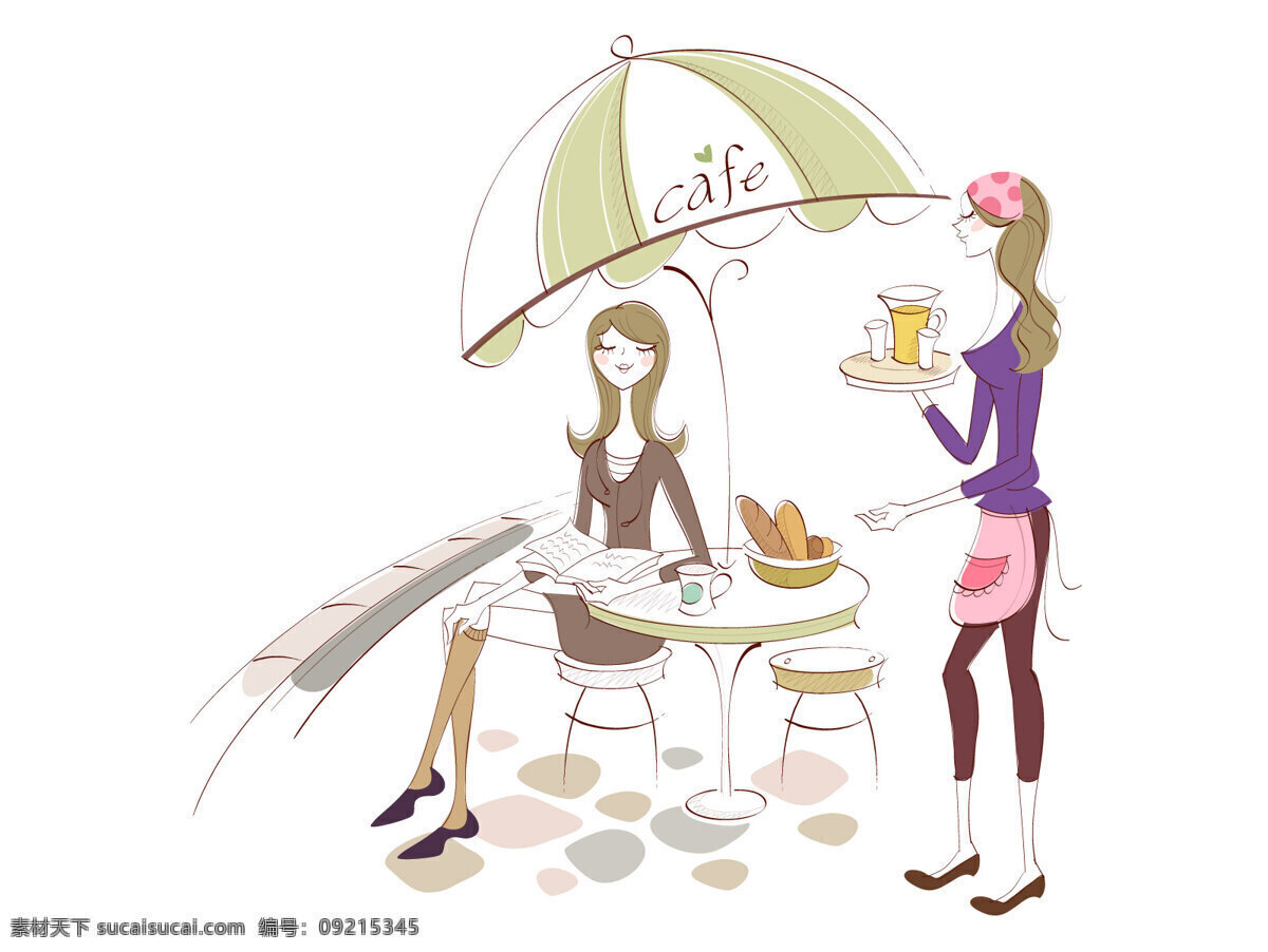 阳伞 女孩 咖啡 女性 休息 插画集