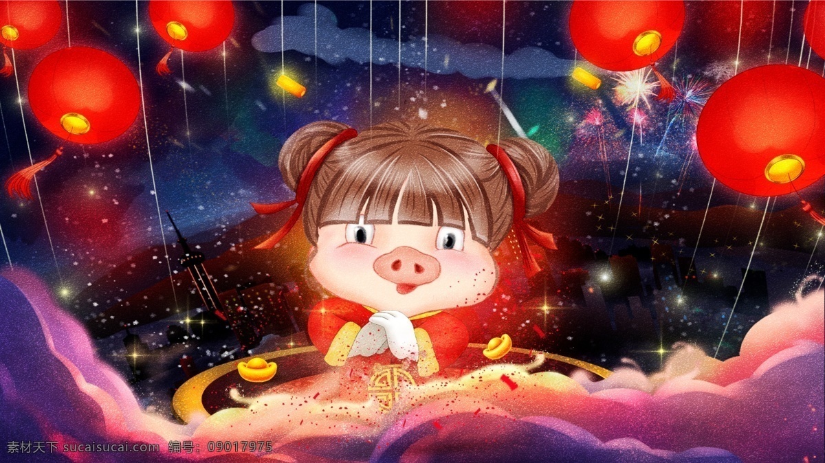 原创 唯美 红色 喜庆 风 猪年 快乐 插画 壁纸 创意 手机配图 喜庆风 猪年快乐