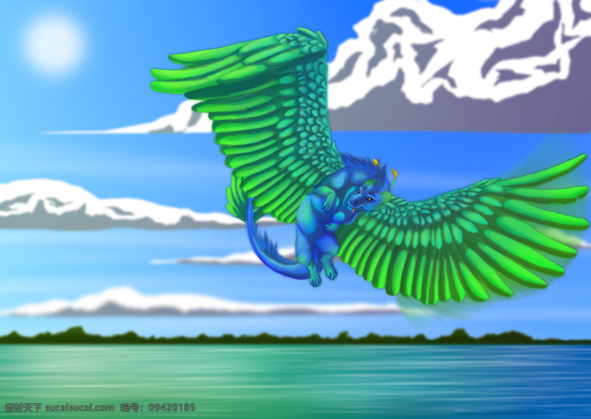插画动物 飞龙 湖面 卡通动物 卡通漫画动物 龙 生物世界 飞龙设计素材 飞龙模板下载 漫画动物 云朵 动物设计图片 野生动物 插画集