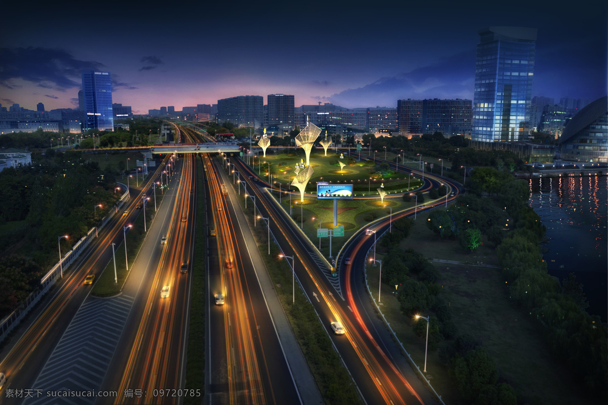 高速公路夜景 高速公路 夜景 亮化 机场高速 翠屏山 互通 立交桥 高速 环境设计 景观设计
