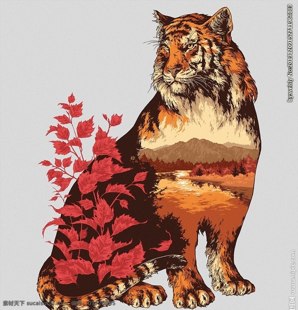 老虎 森林之王 环境 色彩 装饰画 艺术创作 美术 猛兽 保护自然 自然界 文化艺术 绘画书法