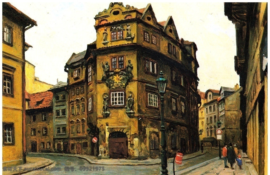 街道 建筑 风景 油画 建筑风景油画 建筑油画 油画风景 油画建筑 西方建筑油画 街道建筑 楼房 路灯 人物 西方油画 布面油画 油画集 绘画书法 文化艺术