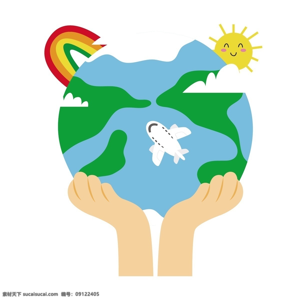 卡通 手 托 着地 球 环境保护 矢量 卡通的 手托着 手托地球 地球 地球日 世界 环境 保护环境 彩虹 太阳 飞机