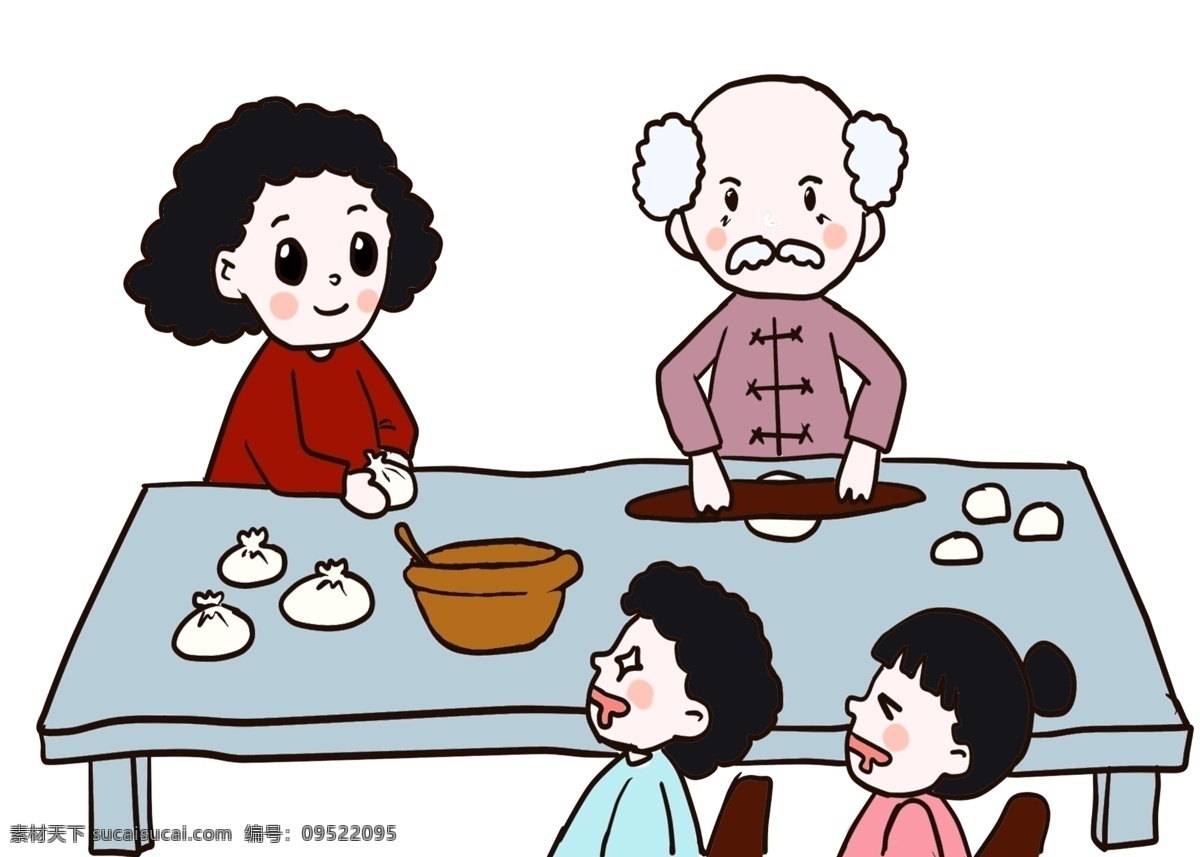 一家人全家福 一家人 全家福 合家欢 传统 团圆 手绘 新年 春节 温馨 过年