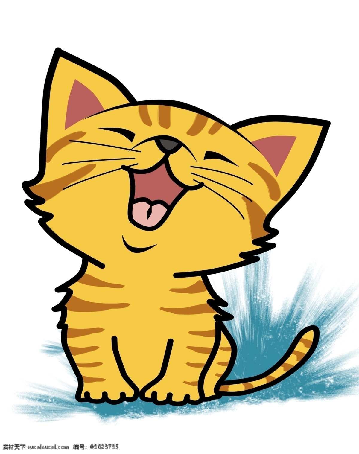 原创 元素 小猫 咆哮 黄色 可爱 卡通 猫 cat q版 插画 装饰 动物 小动物