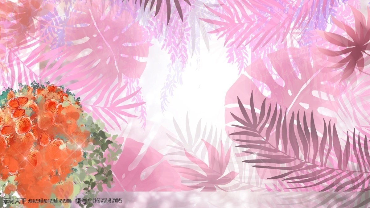 彩色 叶子 红色 花束 边框 背景 卡通