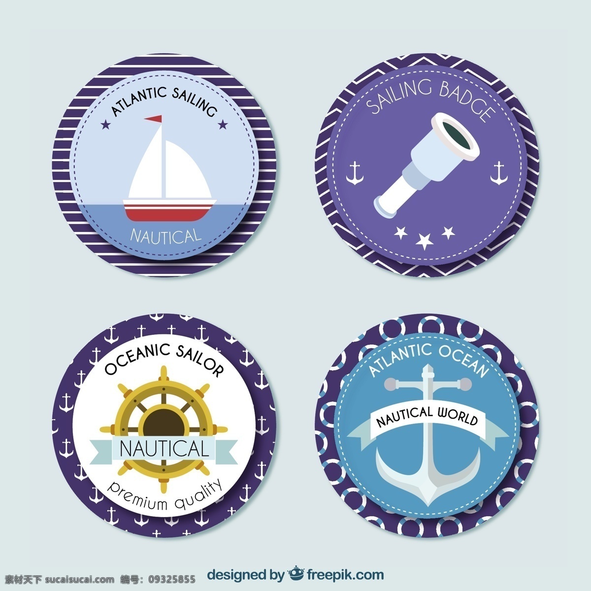 平面设计 中 圆形 航海 徽章 标签 海 平板 绳子 船 锚 海洋 贴纸 元素 圆 水手 海军 灰色