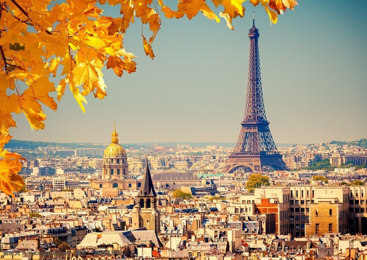 巴黎埃菲尔铁塔 高清 秋天 秋季 金秋 日落 日暮