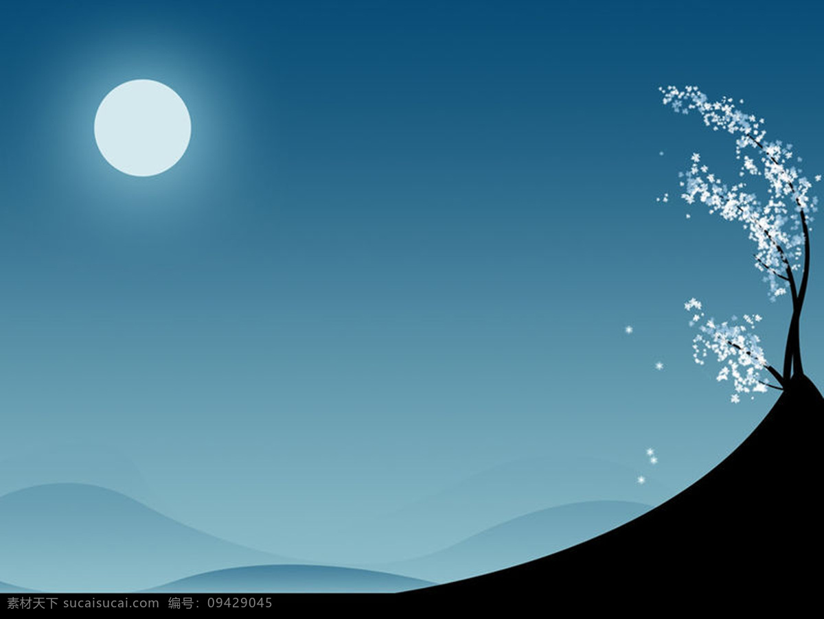 夜色背景 月亮 山 花 自然景观 自然风光 设计图库