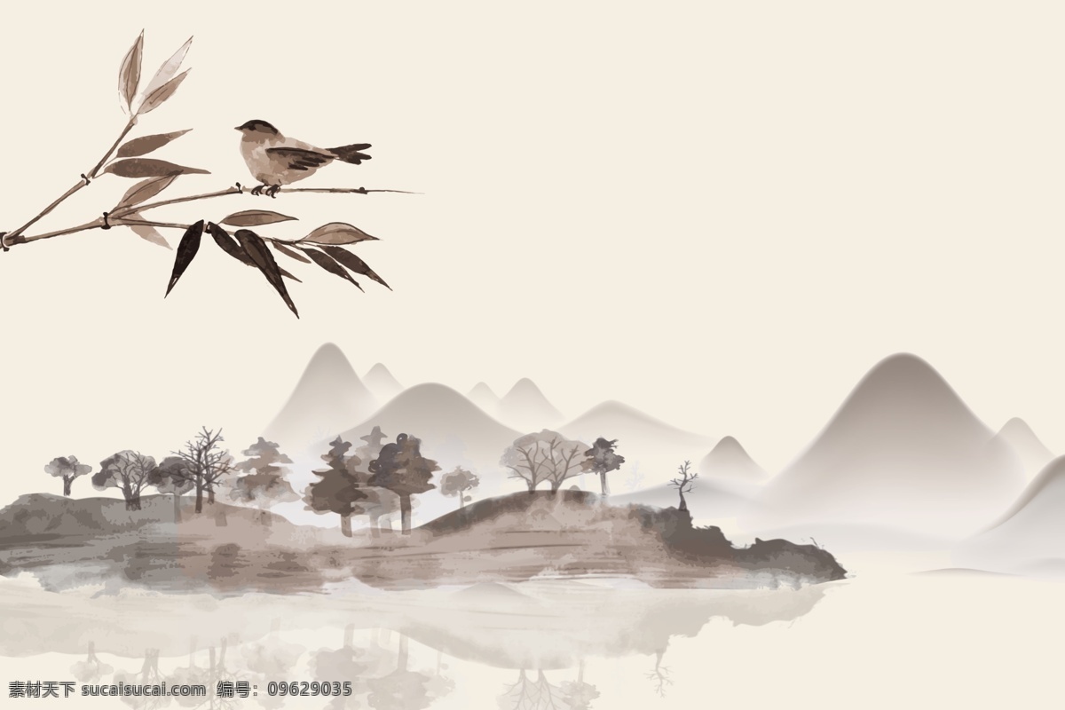优雅 古典 古风 中国 风 水墨 背景 山水 中国风 插画 简约 桌面壁纸 高山流水 插图 配图
