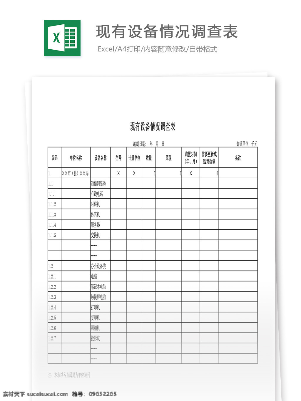 现有 设备 情况 调查表 表格 表格模板 表格设计 图表
