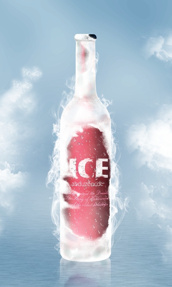 红酒海报 红酒 酒瓶 伏特加 冰 雾气 云 水珠 食品 饮料 酒 广告设计模板 源文件