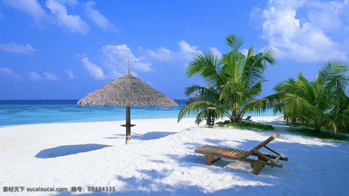 大海 椰子树 沙滩 蓝天 白云 风景 景观 自然风景 自然景观