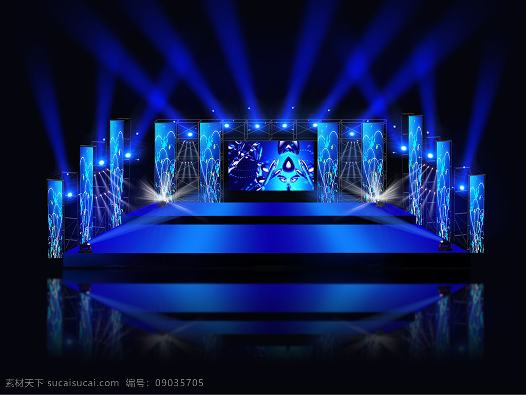 室外 舞台 效果图 室外效果图 光效 演唱会效果图 蓝色背景 炫彩
