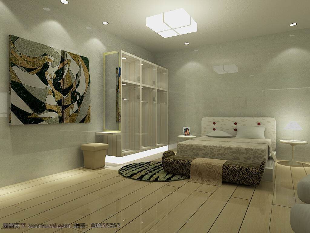休息区 vray 壁画 床 灯光 环境设计 镜子 室内设计 睡房 休息 光域网 衣柜 家居装饰素材
