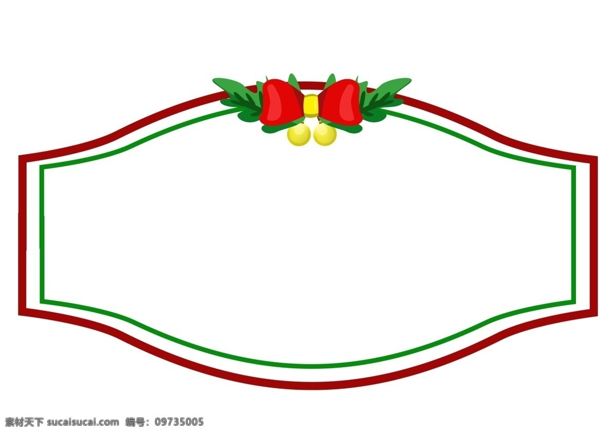 圣诞节 铃铛 边框 插画 红色的边框 绿色的叶子 漂亮的边框 唯美边框 手绘 黄色的铃铛