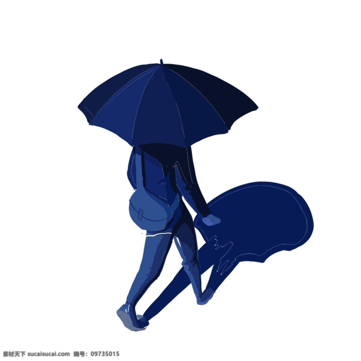 一个 雨 中 散步 人 免 抠 图 免抠图 剪影 人物 创意 背着包的人 彩色剪影 蓝色人物剪影