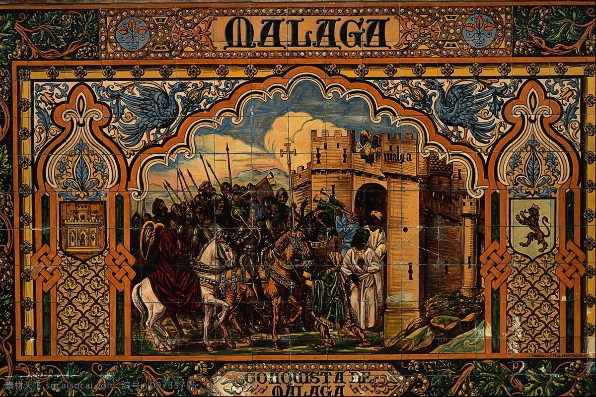 精美 花纹 门 栏 壁画 世界 宗教 素材图片 西方 瓷砖 磁片 拼图 文化艺术