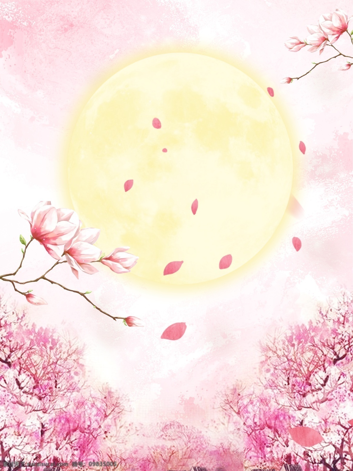 粉色 浪漫 桃花 林 展板 背景 古典背景 背景元素 唯美 桃花节 psd背景 桃花季 桃花展架