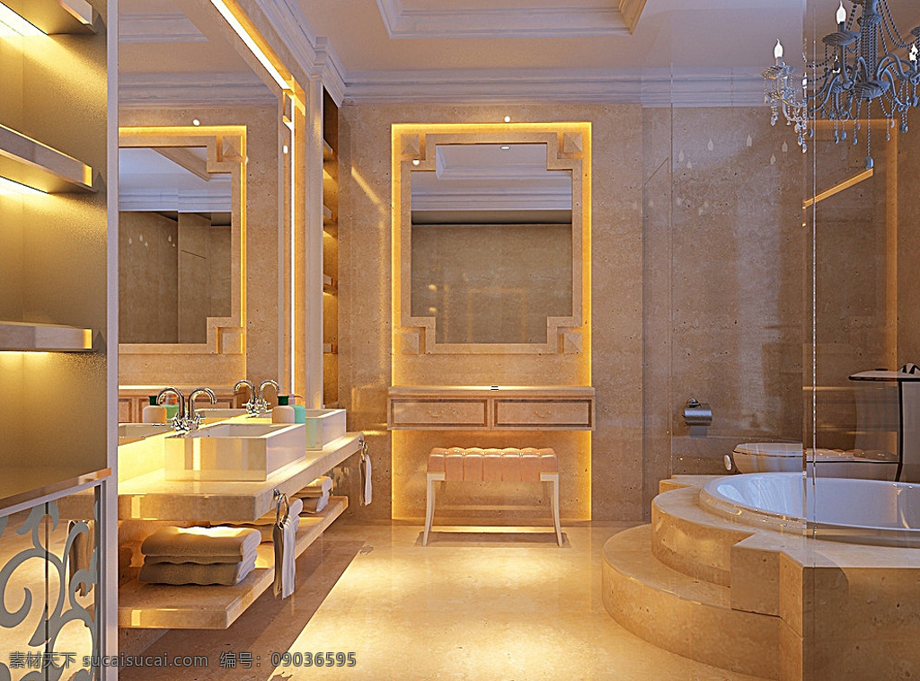 卫生间 装修 效果图 3ds max 3d设计 室内模型 棕色