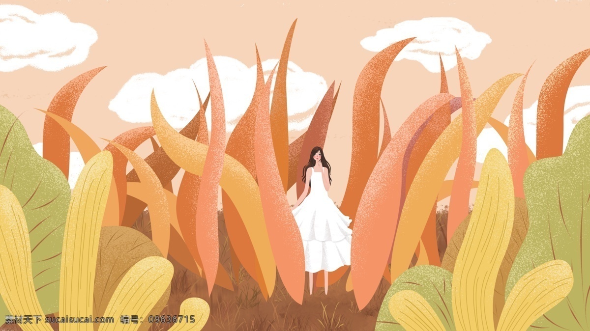秋天 你好 系列 小 清新 插画 女孩 黄色背景 壁纸 女孩插画 少女 秋天你好 小清新插画 秋天金黄 配图 秋天插画