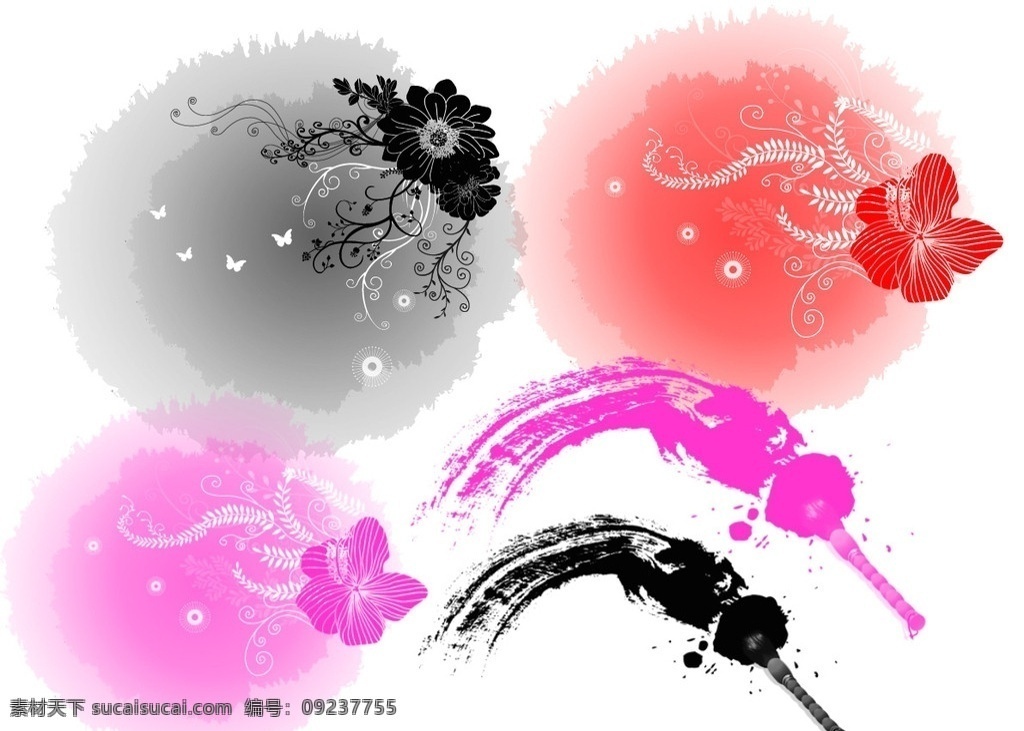 漂亮 水墨 花纹 笔刷 蝴蝶 羽毛 psd笔刷 其他笔刷 ps笔刷 源文件 abr