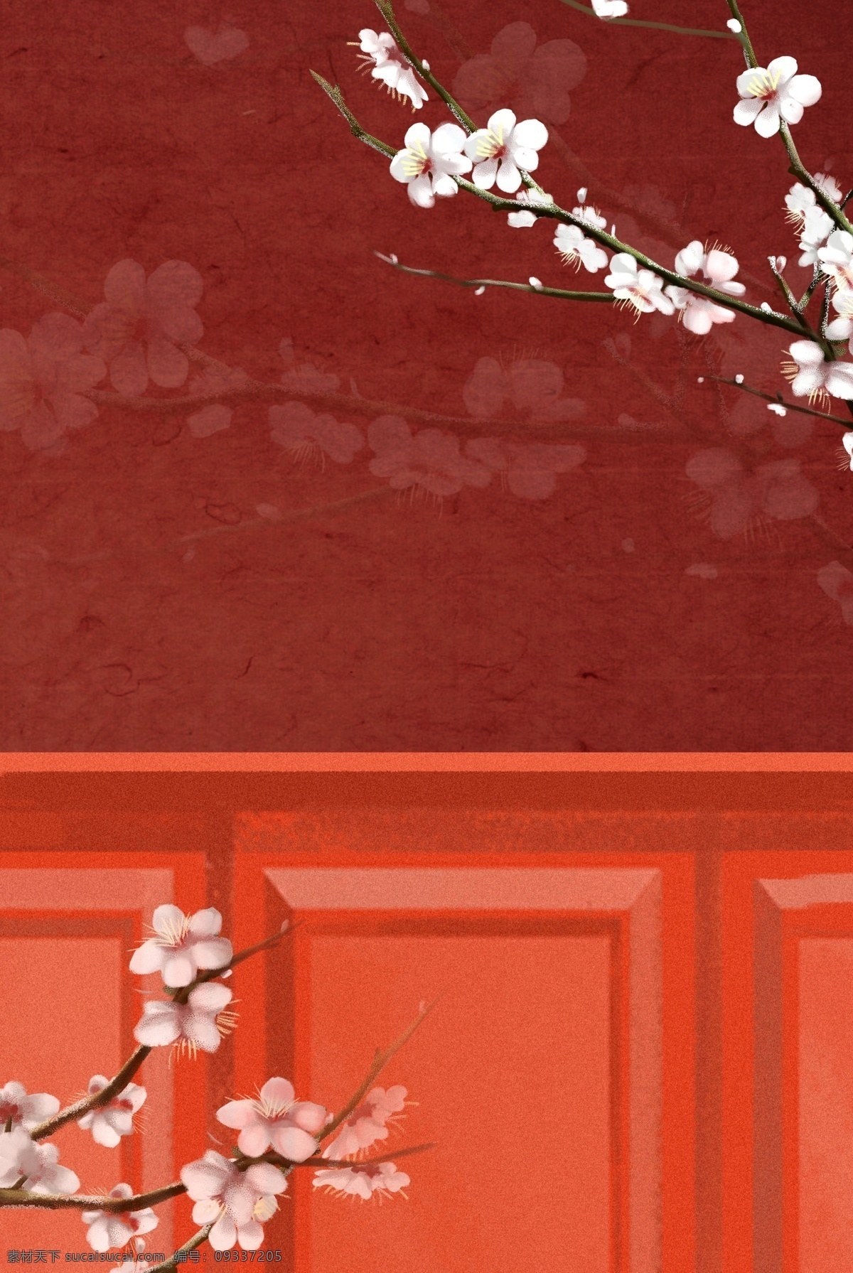 红色 中 国风 古典 梨花 背景 工笔花卉 中国风 花卉 中国风背景 文艺 古风