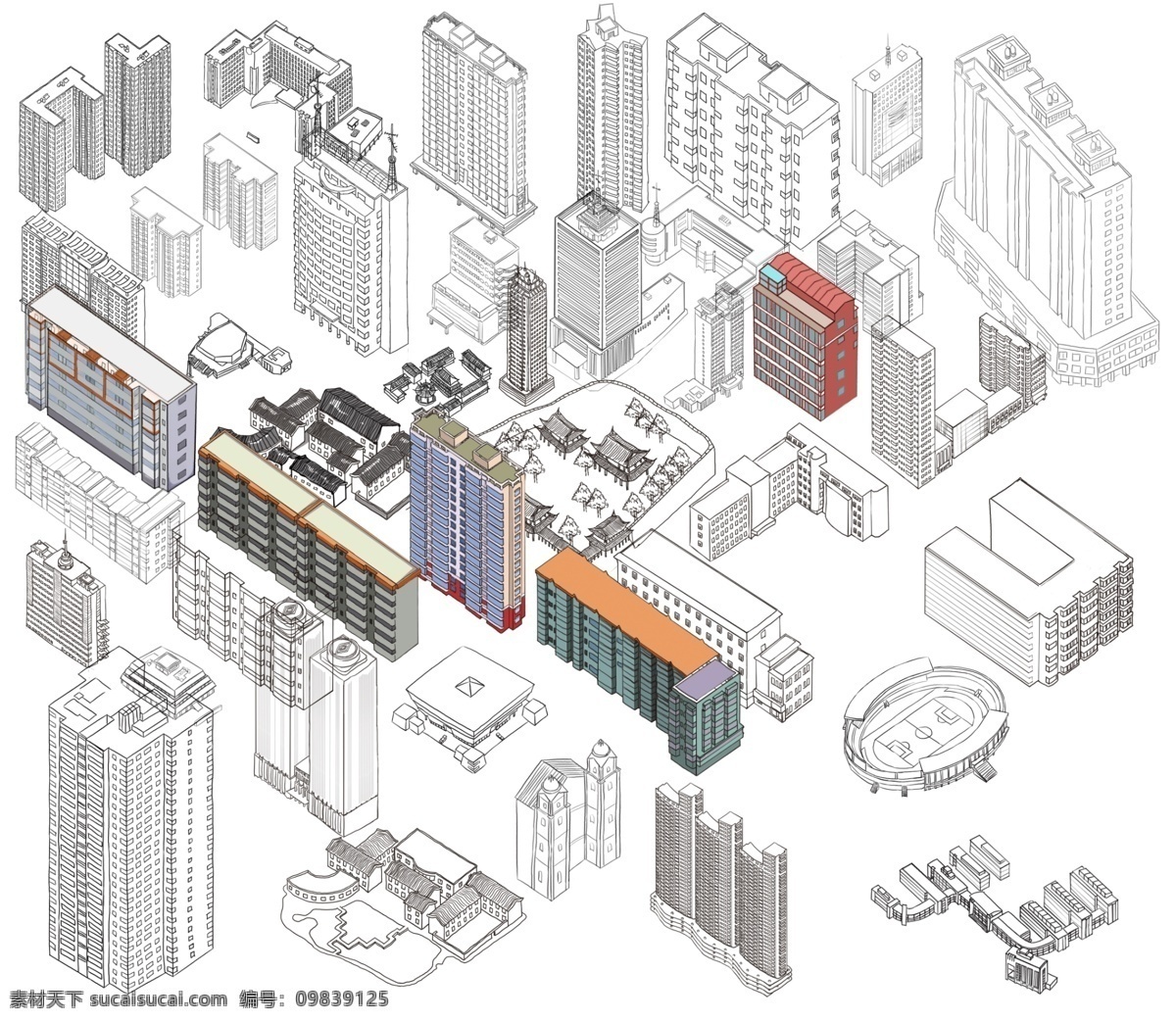 楼房 线条 建筑群 线条房 原创设计 原创海报
