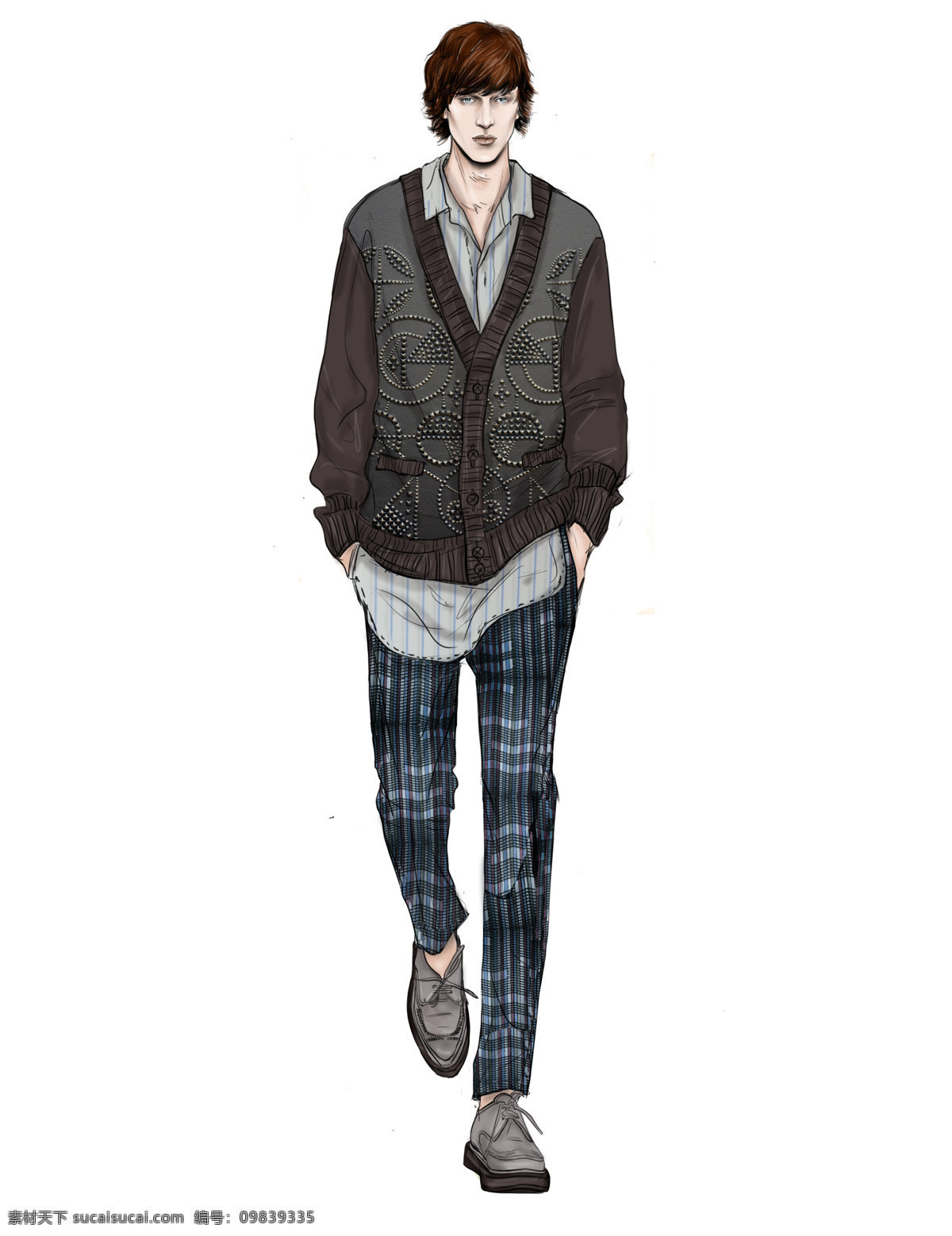 时尚 学院 风 衬衫 毛衣 男装 效果图 服装设计 格子裤子 男装效果图 时尚男装